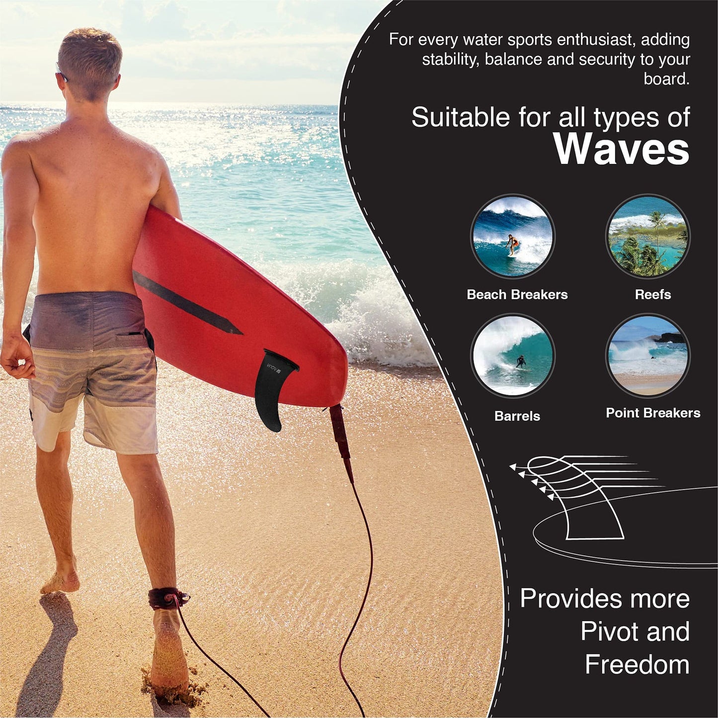 AQUAMAR BOSSAQUA 9'' SUP Fin Replacement, Paddle Board Fin, Slide in Fin for Inflatable Paddle Board, Surf Board, Longboard