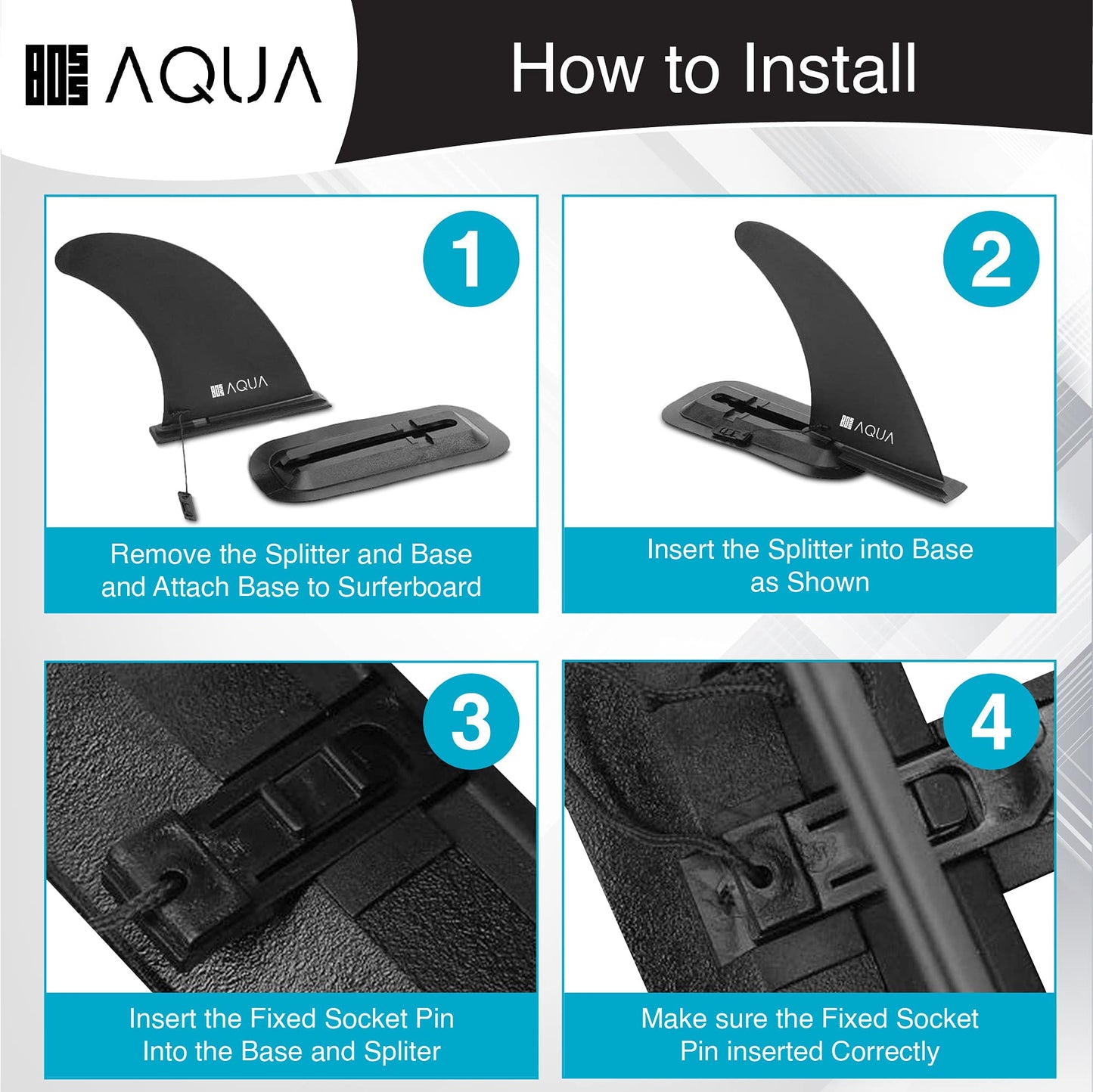 AQUAMAR BOSSAQUA 9'' SUP Fin Replacement, Paddle Board Fin, Slide in Fin for Inflatable Paddle Board, Surf Board, Longboard