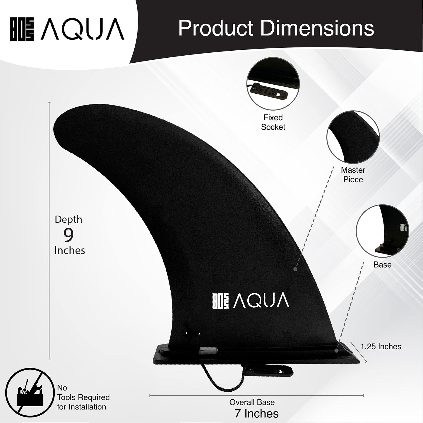 AQUAMAR BOSSAQUA 9'' SUP Fin Replacement, Paddle Board Fin, Slide in Fin for Inflatable Paddle Board, Surf Board, Longboard
