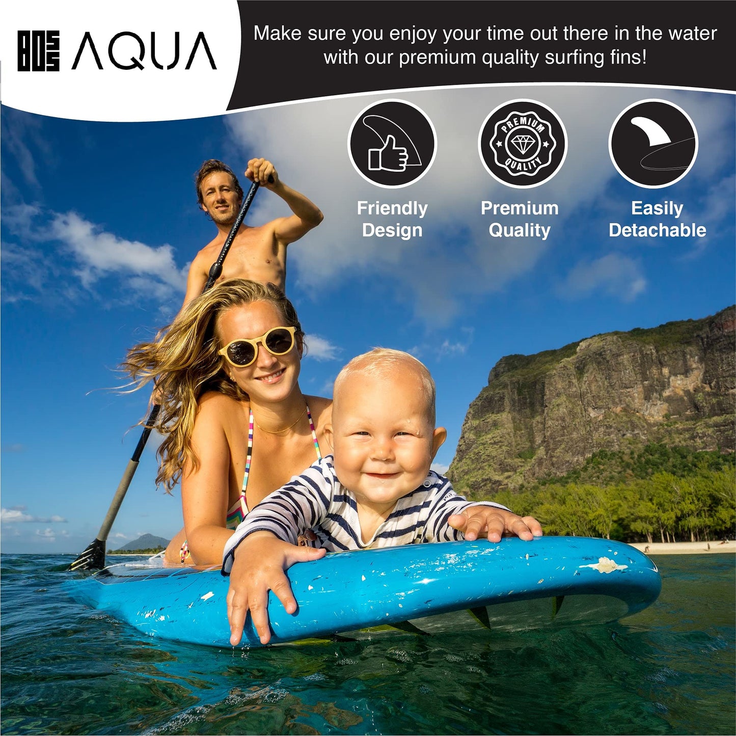 AQUAMAR BOSSAQUA 9'' SUP Fin Replacement, Paddle Board Fin, Slide in Fin for Inflatable Paddle Board, Surf Board, Longboard