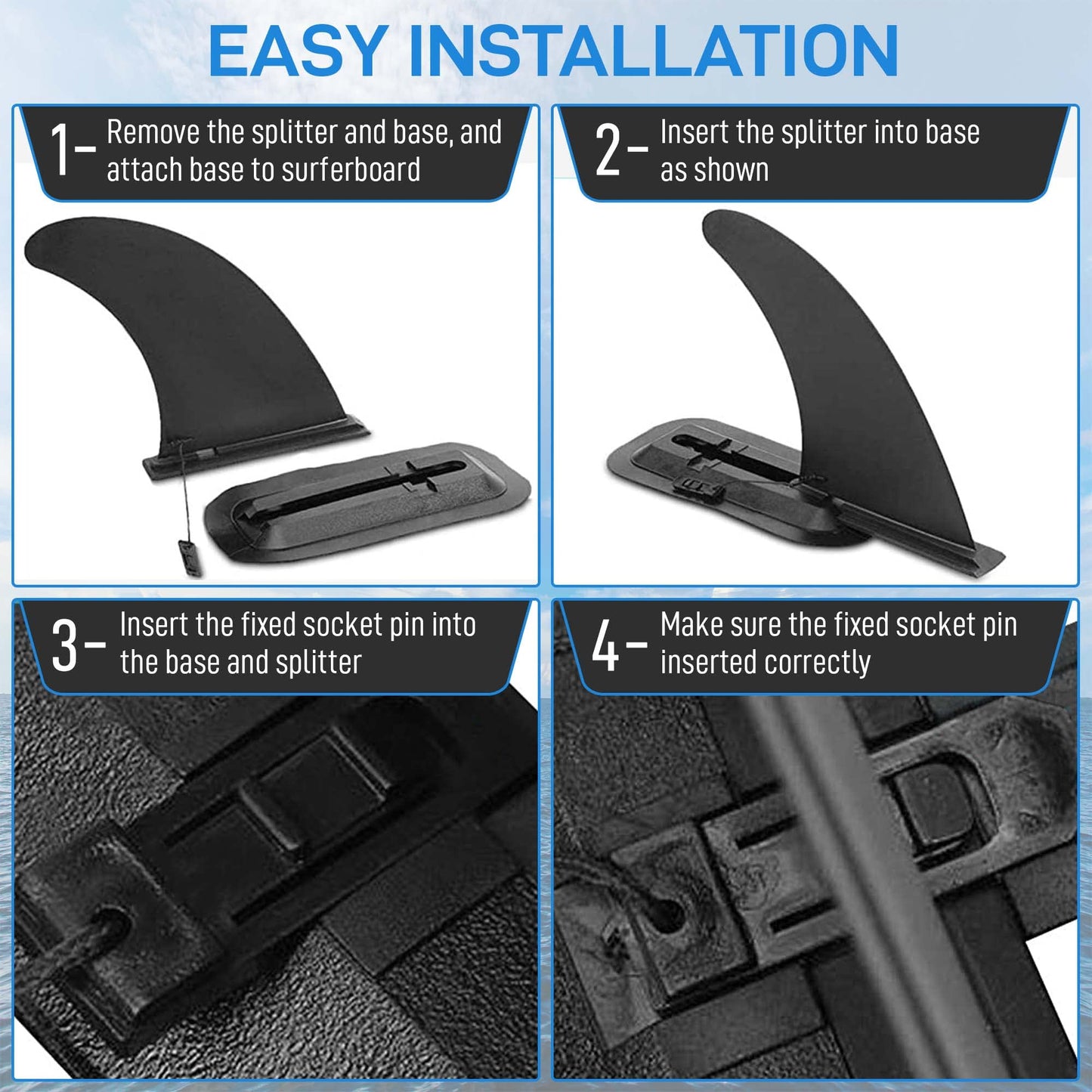 9" Aquamar Universal Paddle Board Fin - Detachable Reinforced Fiberglass- Stand Up Paddleboard Fin Replacement, Quick Release Longboard Center Inflatable Paddle Board Fin, No-Tool Installation, Improves Stability - Ideal for Beginners and Pros