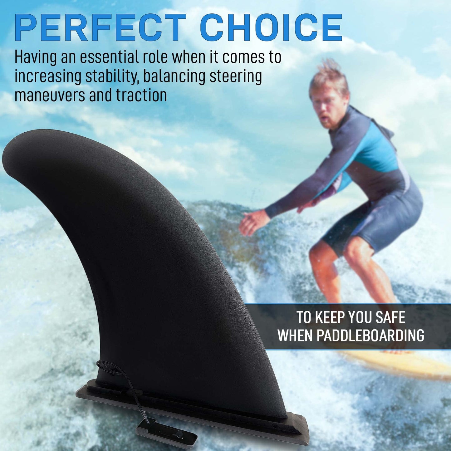 9" Aquamar Universal Paddle Board Fin - Detachable Reinforced Fiberglass- Stand Up Paddleboard Fin Replacement, Quick Release Longboard Center Inflatable Paddle Board Fin, No-Tool Installation, Improves Stability - Ideal for Beginners and Pros