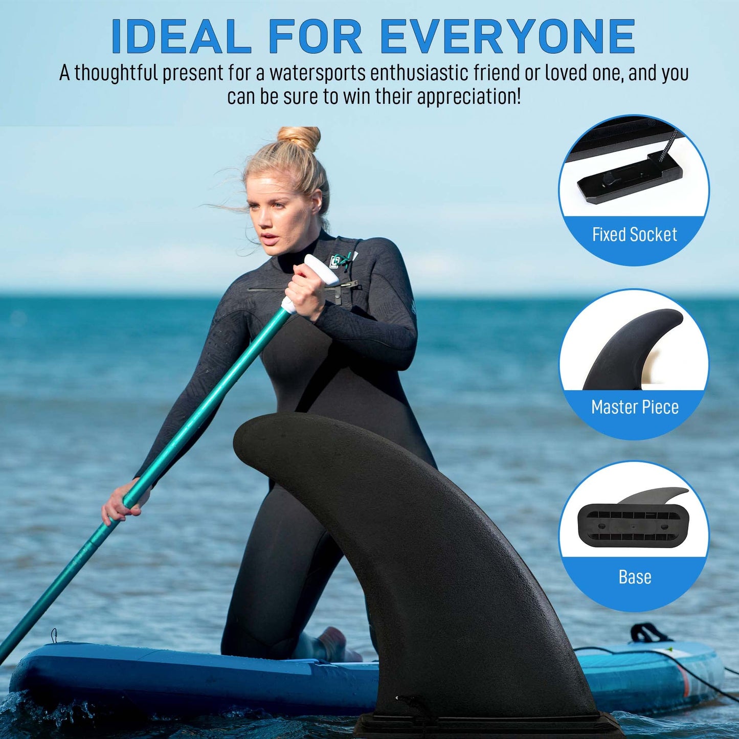 9" Aquamar Universal Paddle Board Fin - Detachable Reinforced Fiberglass- Stand Up Paddleboard Fin Replacement, Quick Release Longboard Center Inflatable Paddle Board Fin, No-Tool Installation, Improves Stability - Ideal for Beginners and Pros
