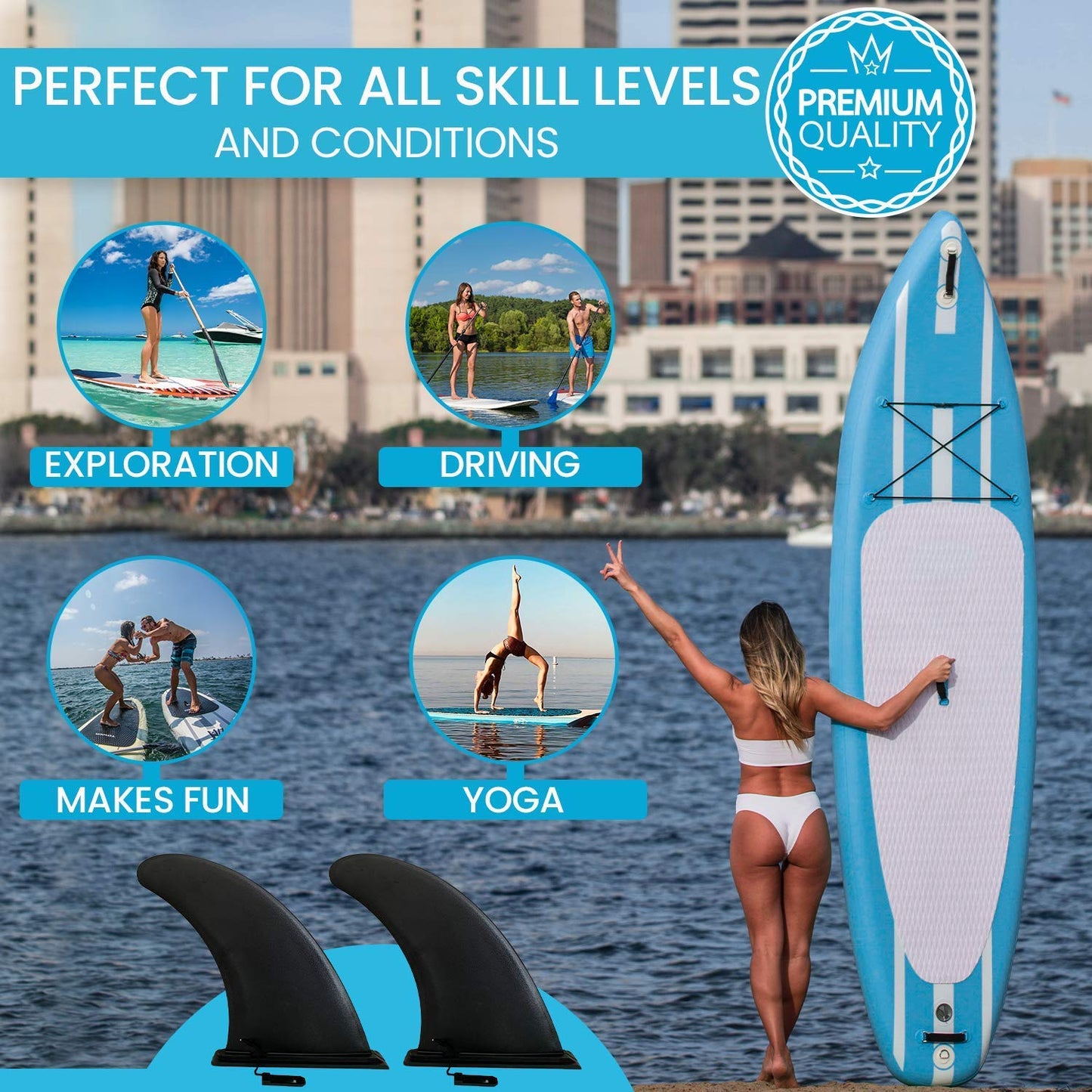 9" Aquamar Universal Paddle Board Fin - Detachable Reinforced Fiberglass- Stand Up Paddleboard Fin Replacement, Quick Release Longboard Center Inflatable Paddle Board Fin, No-Tool Installation, Improves Stability - Ideal for Beginners and Pros