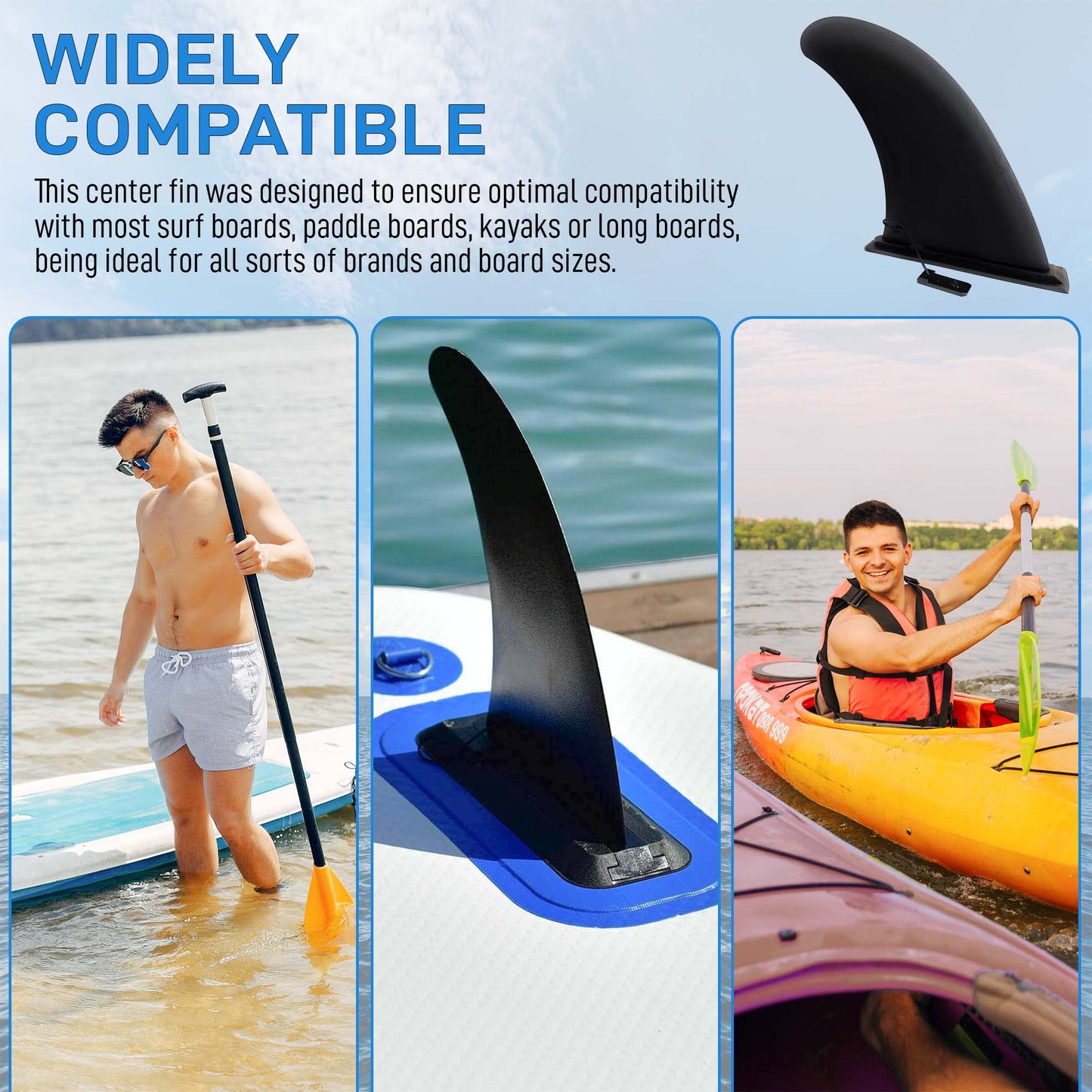 9" Aquamar Universal Paddle Board Fin - Detachable Reinforced Fiberglass- Stand Up Paddleboard Fin Replacement, Quick Release Longboard Center Inflatable Paddle Board Fin, No-Tool Installation, Improves Stability - Ideal for Beginners and Pros