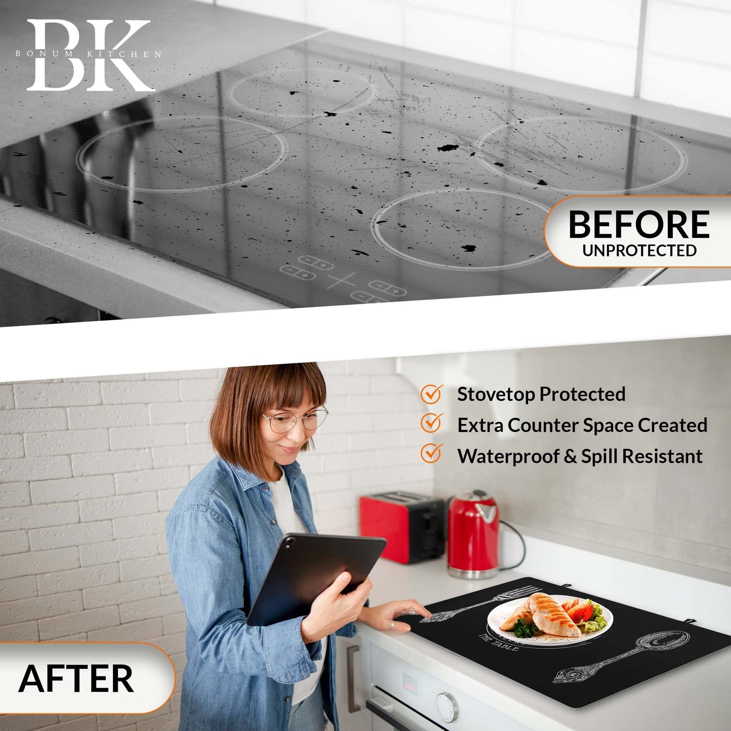 Stove Top Covers for Electric Stove with Gap and Oven handle Covers - Electric Stove Cover, Glass stove top Cover - Ceramic Glass Cooktop Protector - Full Stove Covers for Electric Stovetop